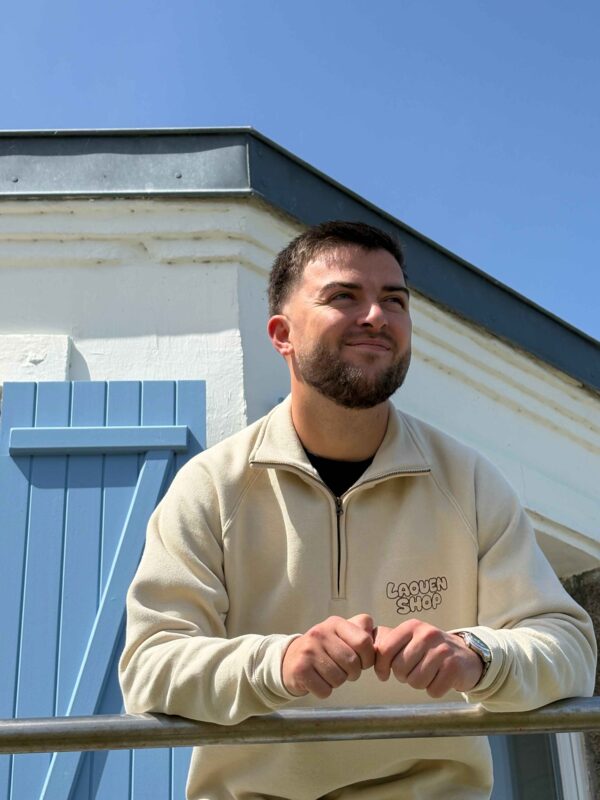 Sweat col zippé beige Sweat à col zippé